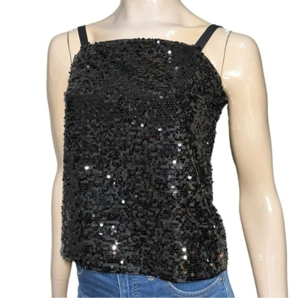 AX Armani Exchange NWT Women’s Size M Black Sequin Tie Shoulder Sleeveless Top